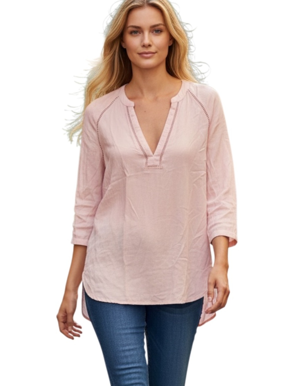 Express Soft Blush Split-Neck Tunic
